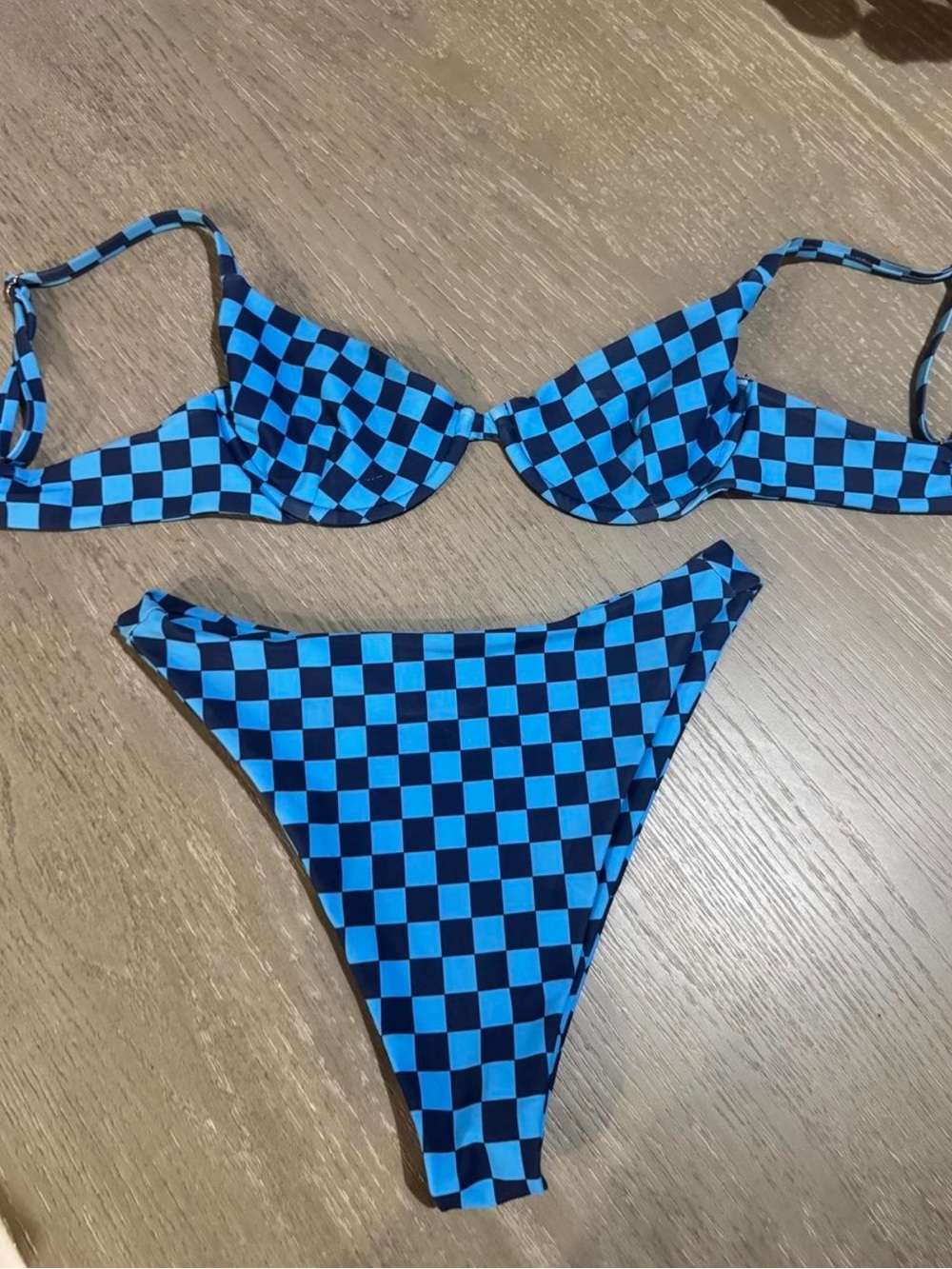 Skatie Blue Checkerboard Bikini Set M